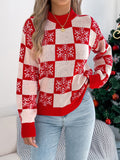 Christmas Snowflake Plaid Lantern Long Sleeve Pullover Sweater