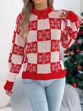 Christmas Snowflake Plaid Lantern Long Sleeve Pullover Sweater