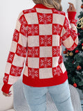 Christmas Snowflake Plaid Lantern Long Sleeve Pullover Sweater