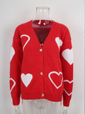Valentine's Day Sweater Heart Button Cardigan Jacket