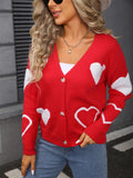 Valentine's Day Sweater Heart Button Cardigan Jacket
