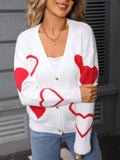 Valentine's Day Sweater Heart Button Cardigan Jacket