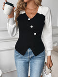 New contrast color stitching V-neck sweater