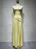 Strapless solid color open back slit dress