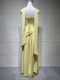 Strapless solid color open back slit dress