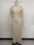 V-neck knitted long-sleeved dress