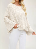 Round neck short cable knit loose solid color sweater
