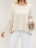 Round neck short cable knit loose solid color sweater