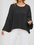 Round neck short cable knit loose solid color sweater