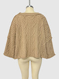 Round neck short cable knit loose solid color sweater