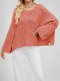 Round neck short cable knit loose solid color sweater