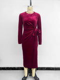 Women's mid-length slit skirt long-sleeved hip dress