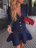 V puff sleeve tight ruffle dress