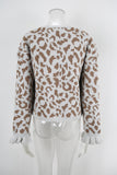 Leopard jacquard tie cardigan knitted cropped sweater jacket