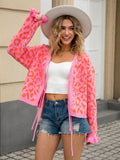 Leopard jacquard tie cardigan knitted cropped sweater jacket