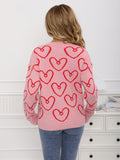 Fashionable round neck heart contrast color sweater loose pullover sweater