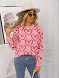Fashionable round neck heart contrast color sweater loose pullover sweater