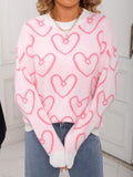 Fashionable round neck heart contrast color sweater loose pullover sweater