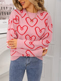 Fashionable round neck heart contrast color sweater loose pullover sweater