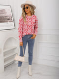 Fashionable round neck heart contrast color sweater loose pullover sweater