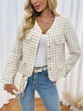 Elegant beaded slim-fit Chanel-style cardigan jacket