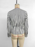 New casual tops long sleeve waist striped splicing V-neck shirt