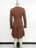 New elegant retro style waist knitted solid color square neck A-line dress