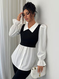 Long-sleeved waist-hugging striped V-neck shirt