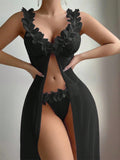 Sexy and sexy lingerie set with slits, see-through slip dress, long skirt, 2-piece set