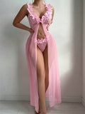 Sexy and sexy lingerie set with slits, see-through slip dress, long skirt, 2-piece set