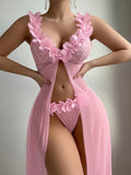 Sexy and sexy lingerie set with slits, see-through slip dress, long skirt, 2-piece set