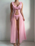 Sexy and sexy lingerie set with slits, see-through slip dress, long skirt, 2-piece set