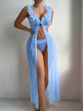 Sexy and sexy lingerie set with slits, see-through slip dress, long skirt, 2-piece set