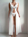 Sexy and sexy lingerie set with slits, see-through slip dress, long skirt, 2-piece set