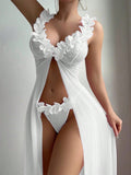 Sexy and sexy lingerie set with slits, see-through slip dress, long skirt, 2-piece set
