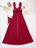 Sexy and sexy lingerie set with slits, see-through slip dress, long skirt, 2-piece set