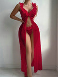 Sexy and sexy lingerie set with slits, see-through slip dress, long skirt, 2-piece set