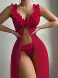 Sexy and sexy lingerie set with slits, see-through slip dress, long skirt, 2-piece set