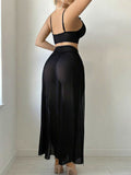 Sexy lingerie set with see-through mesh skirt and pearl chain