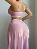 Sexy lingerie set with see-through mesh skirt and pearl chain
