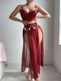 Sexy lingerie set with see-through mesh skirt and pearl chain
