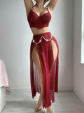 Sexy lingerie set with see-through mesh skirt and pearl chain