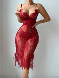 Red Lace Hollow-Out Sexy Bodycon Lingerie Dress