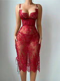 Red Lace Hollow-Out Sexy Bodycon Lingerie Dress
