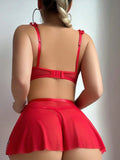 Sexy red embroidered see-through seductive lingerie set (3 pieces)