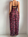 New women's floral print halter dress with slit, sexy lingerie