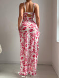 New women's floral print halter dress with slit, sexy lingerie