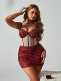 New nightclub leopard print sexy lingerie set, featuring a cute and alluring leopard print bodycon skirt.