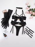 Sexy lingerie set with bow and leg rings