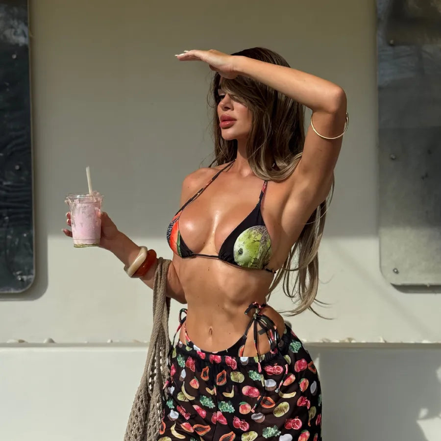Halter Polyester Fabric Swimsuit — 3 Pieces